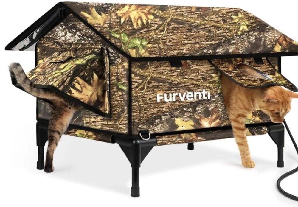 Heated Cat House. Weatherproof & Insulated And Elevated (Camouflage Large) New
